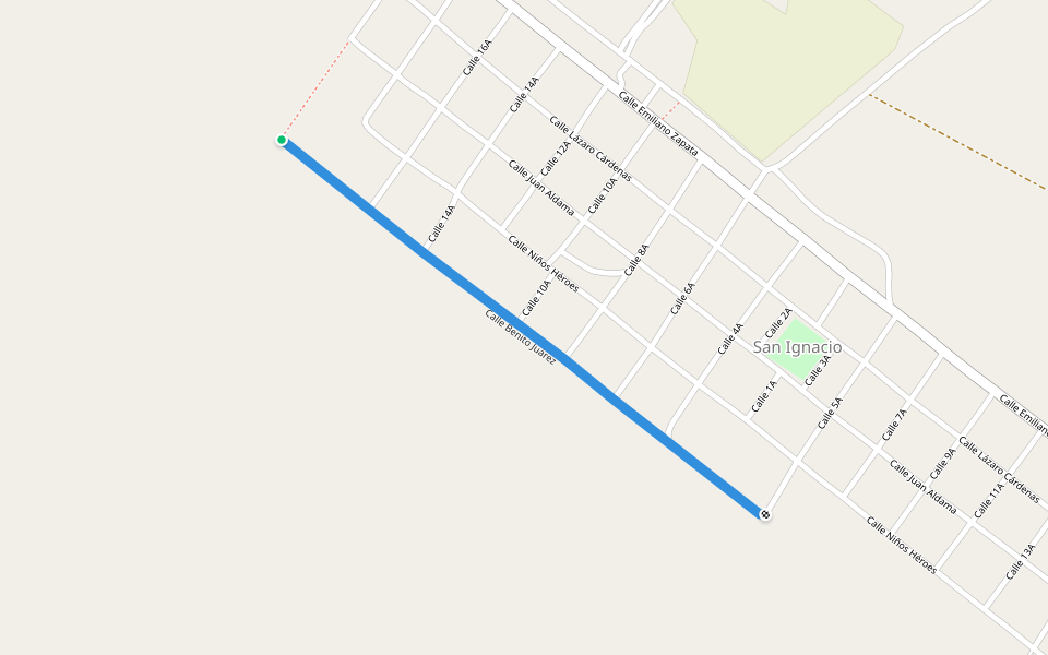 Calle Benito Juárez walking route map in Emiliano Zapata