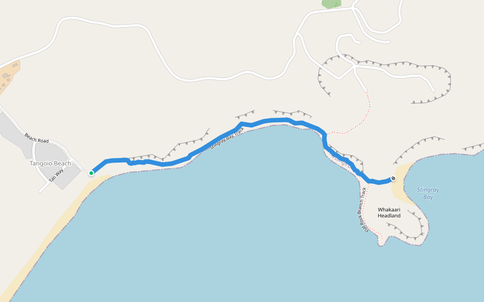 Stingray Bay Track walking route map in Tangoio