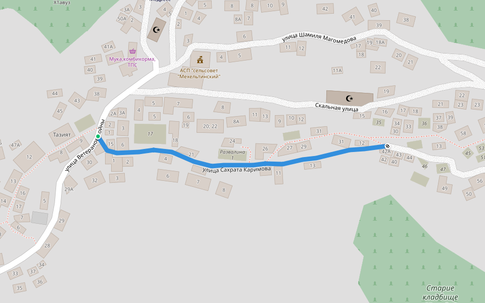 улица Сахрата Каримова walking route map in Mekhel'ta