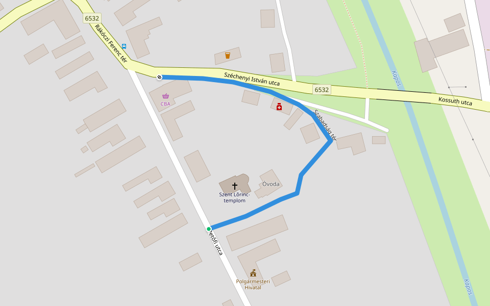 Szabadság tér walking route map in Kurd