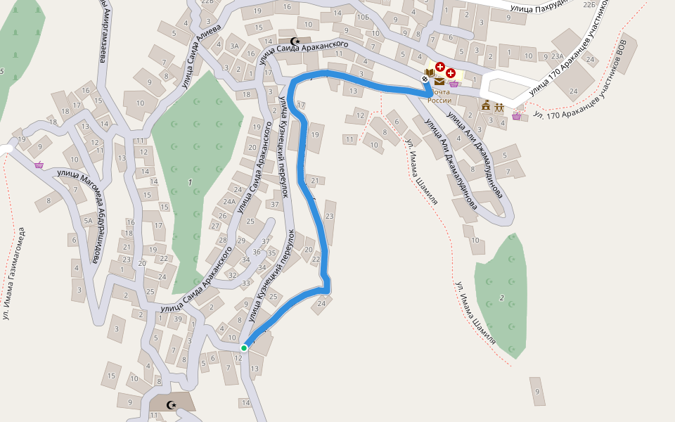улица Имама Шамиля walking route map in Arakani
