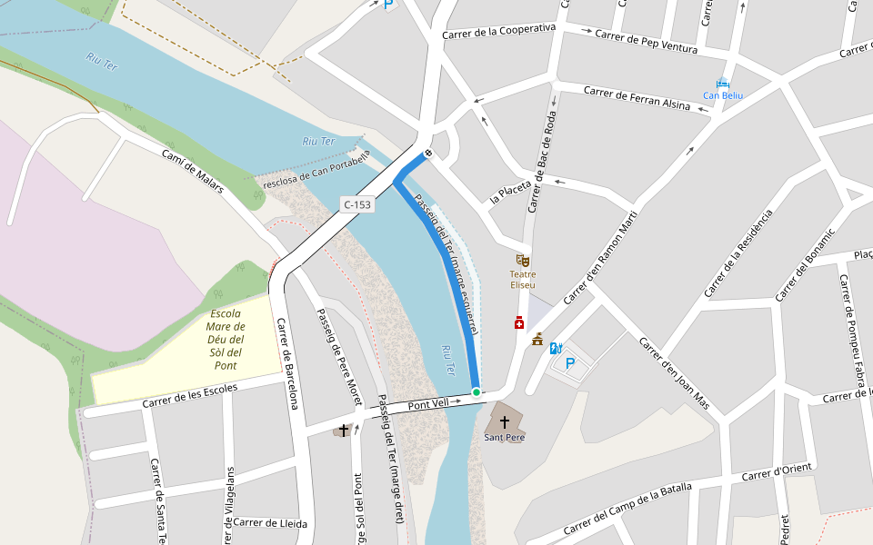 Passeig del Ter (marge esquerre) walking route map in Roda de Ter