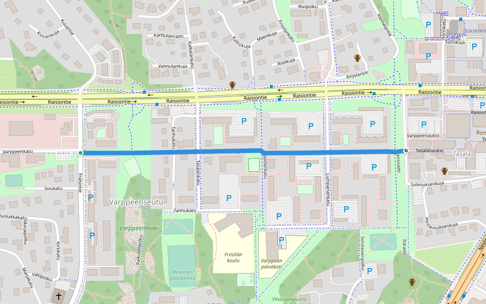 Varppeenkatu walking route map in Raisio