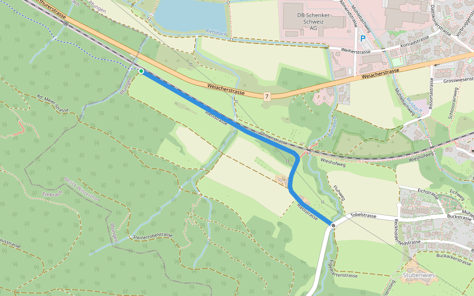Rietlistrasse walking route map in Pfungen