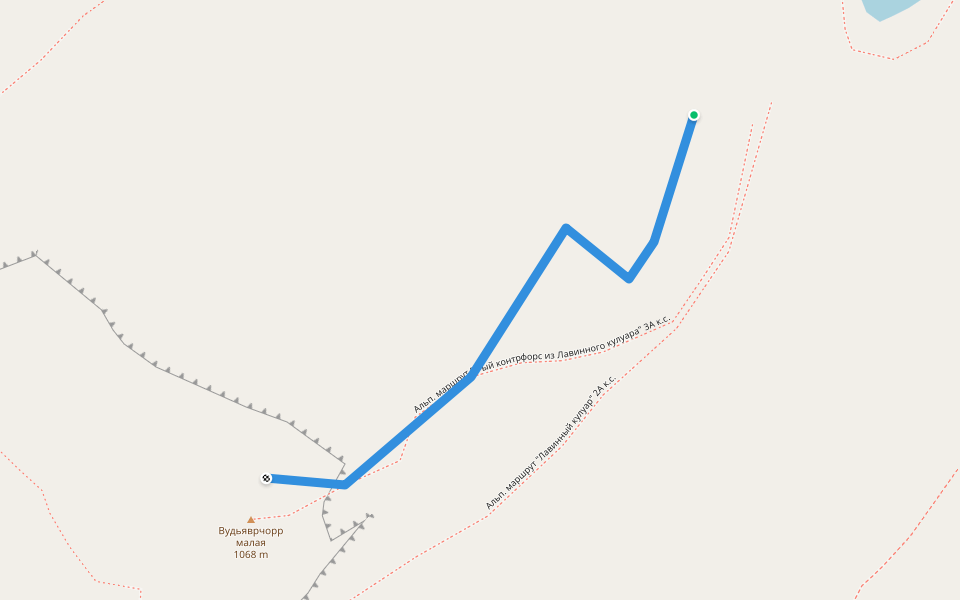 Альп. маршрут "1-ый контрфорс из Лавинного кулуара" 3А к.с. walking route map in Kirovsk