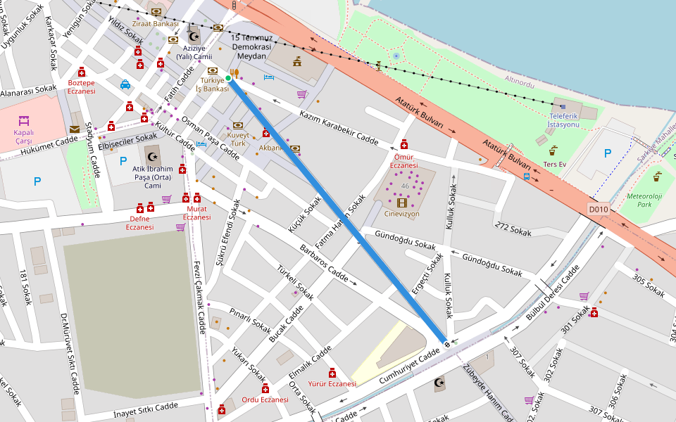 Süleyman Felek Caddesi walking route map in Ordu