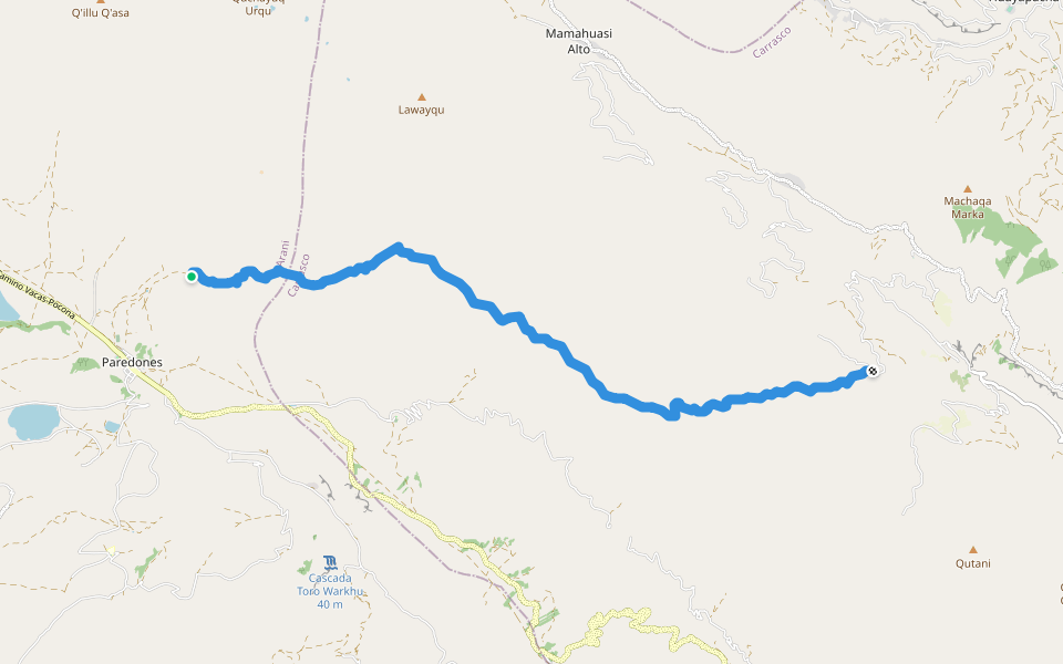 Senda Paredones-Incallajta walking route map in Vacas