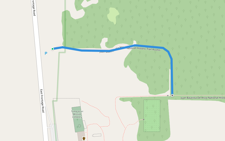 Juan Bautista De Anza National Historic Trail Access walking route map in Tumacacori-Carmen