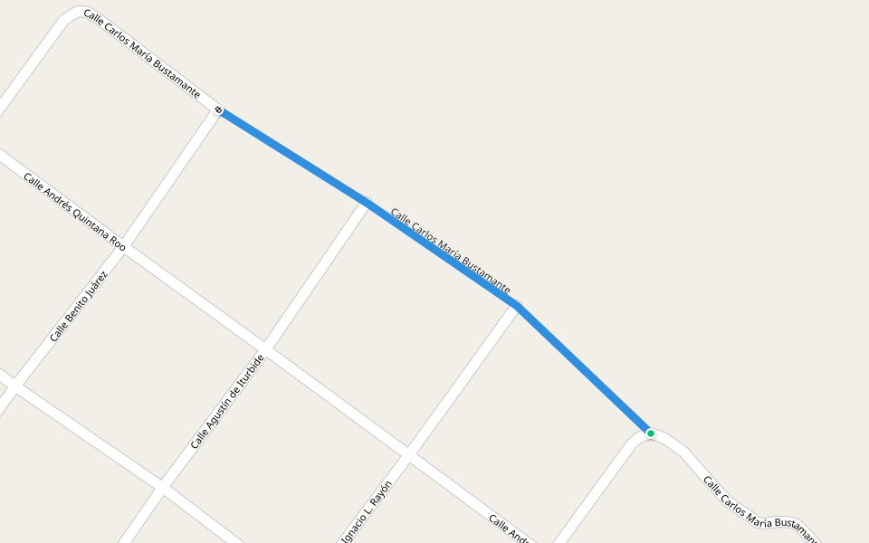 Calle Carlos María Bustamante walking route map in Héroes de la Independencia