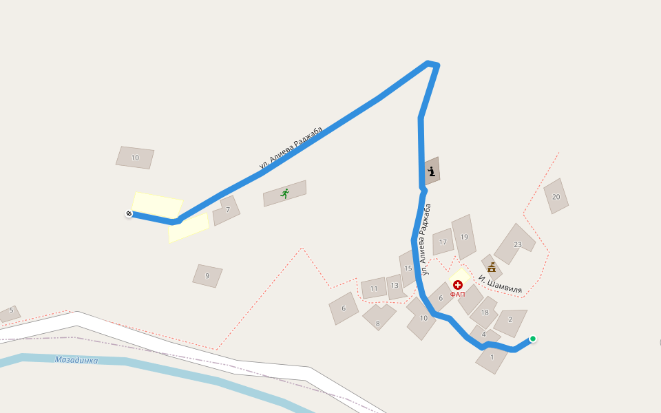 ул. Алиева Раджаба walking route map in Nachada
