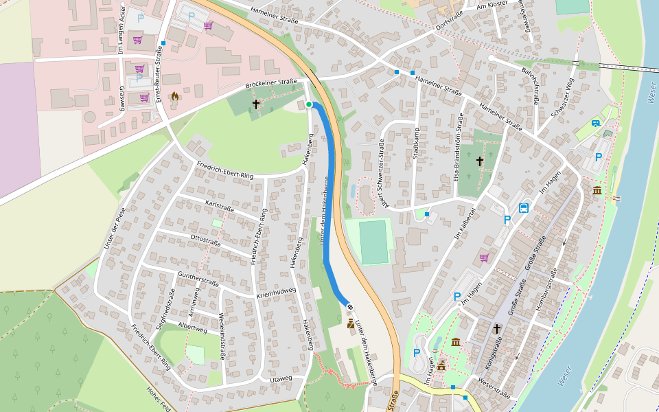 Unter dem Hakenberge walking route map in Bodenwerder