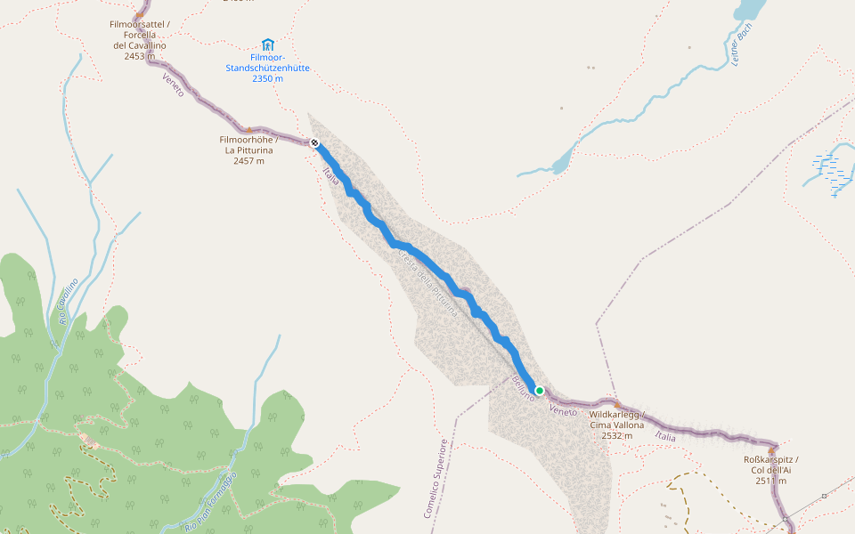 Sentiero attrezzato Corrado D'Ambros walking route map in Kartitsch