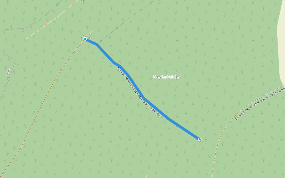 Sentier de Verdun-sur-Meuse à Landrecourt walking route map in Verdun