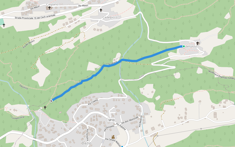 Nughera walking route map in Cadelsasso