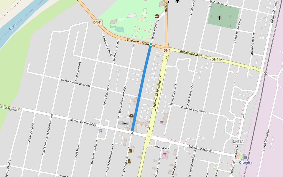 Strada Argeșului walking route map in Oltenița