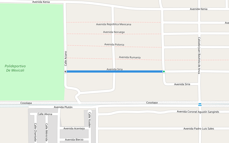 Avenida Siria walking route map in Mexicali