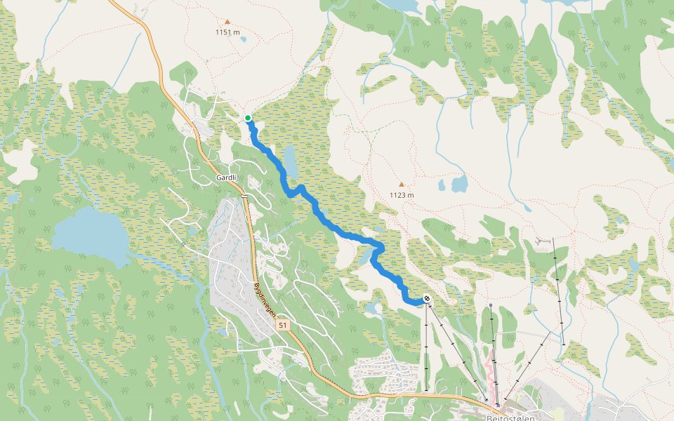 Sykkelløpe grønn walking route map in Beitostølen