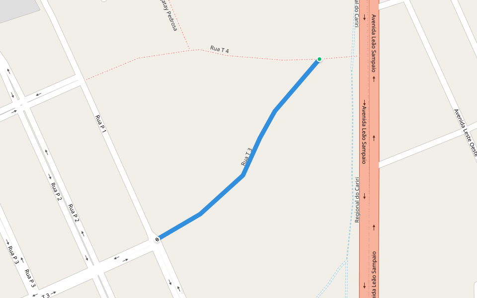 Rua T 3 walking route map in Barbalha