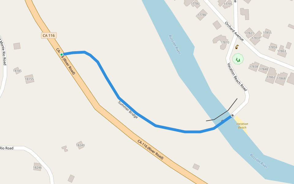 Summer Bridge walking route map in Guerneville