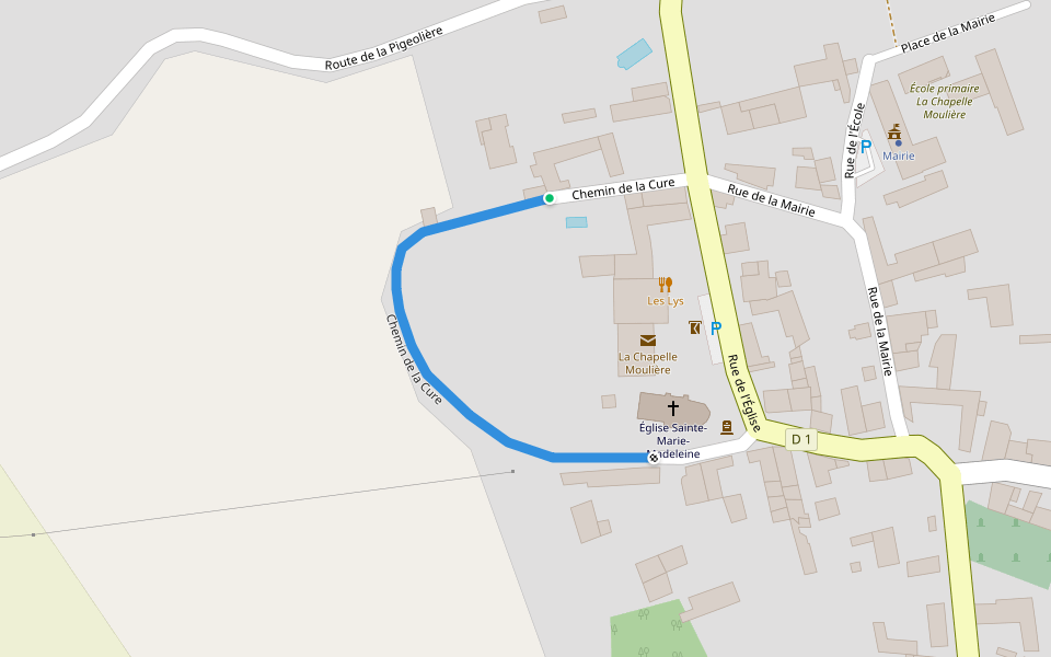Chemin de la Cure walking route map in La Chapelle-Moulière
