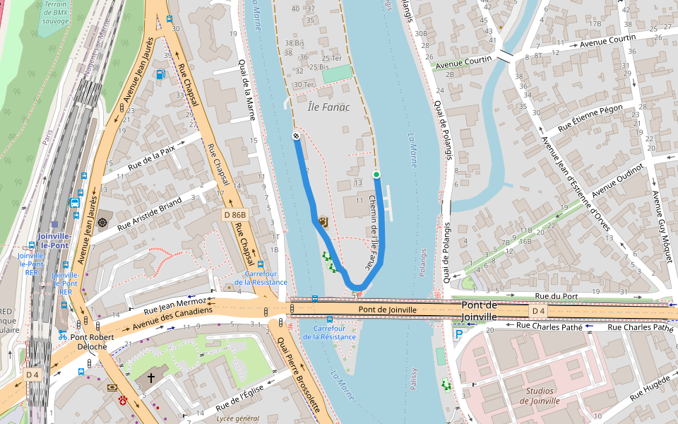 Chemin de l'Île Fanac walking route map in Joinville-le-Pont
