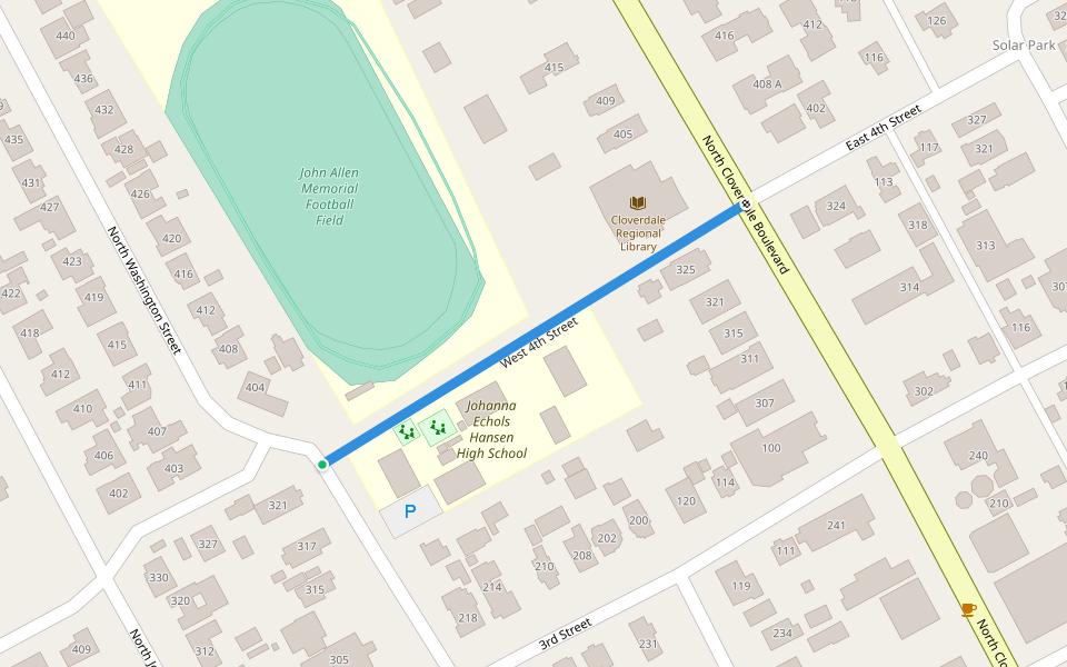 West 4th Street walking route map in Cloverdale