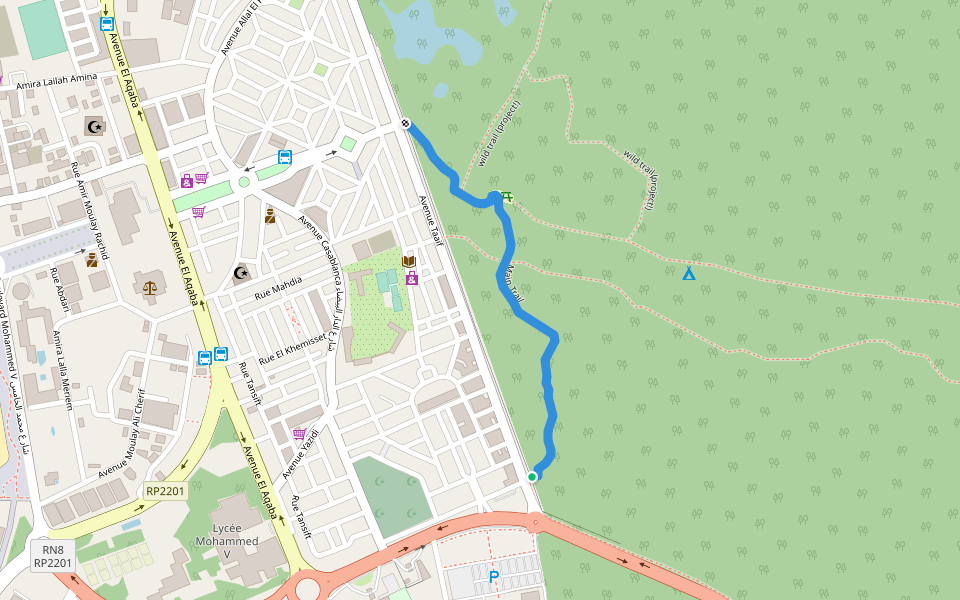 Main Trail walking route map in Essaouira