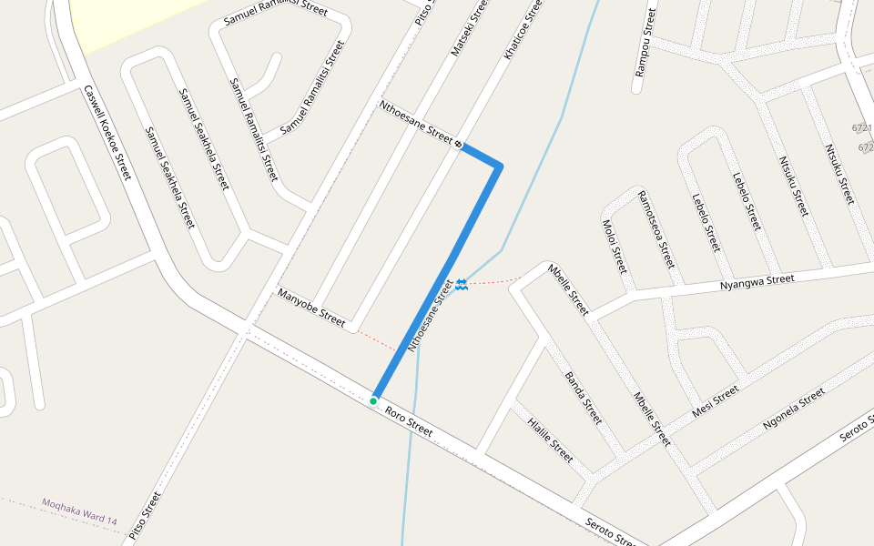 Nthoesane Street walking route map in Maokeng
