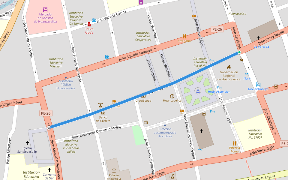 Jirón Virrey Toledo walking route map in Huancavelica