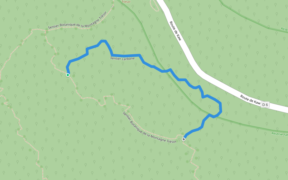 Sentier carbone walking route map in Roura