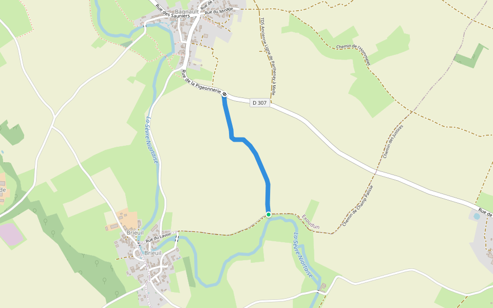 Chemin de Champ Long walking route map in Exoudun