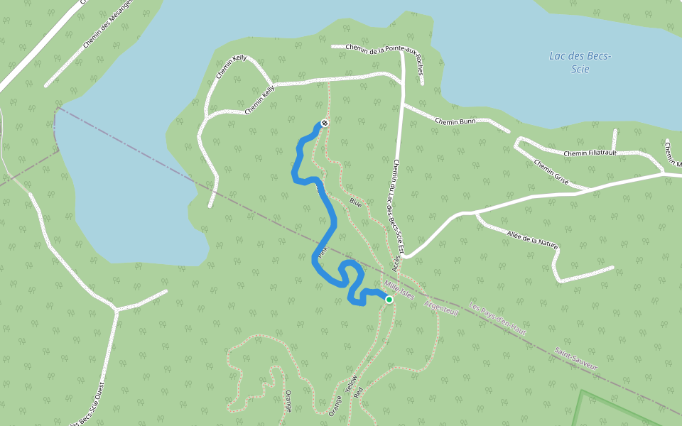 Pink walking route map in Saint-Sauveur