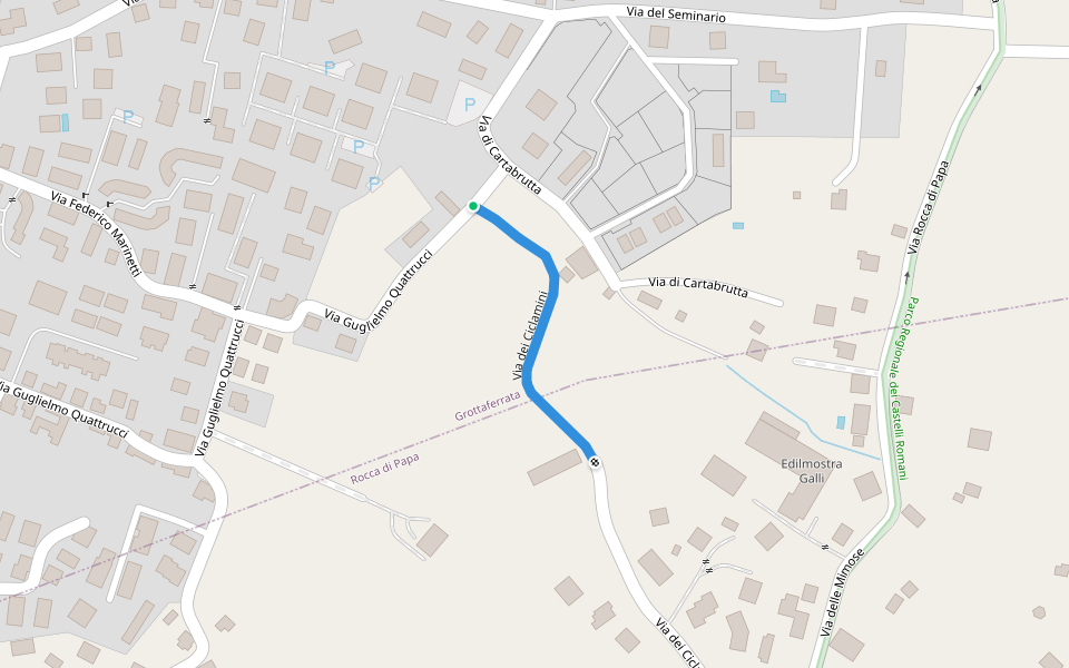 Via dei Ciclamini walking route map in Grottaferrata