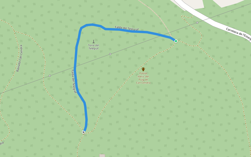 Falda del Telègraf walking route map in Bescanó