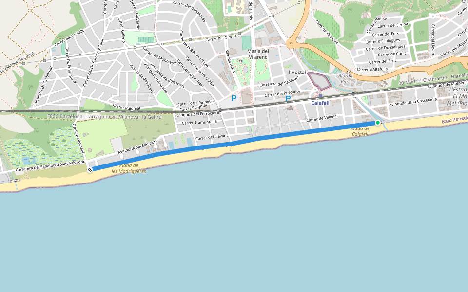 Avinguda de Sant Joan de Déu walking route map in Calafell