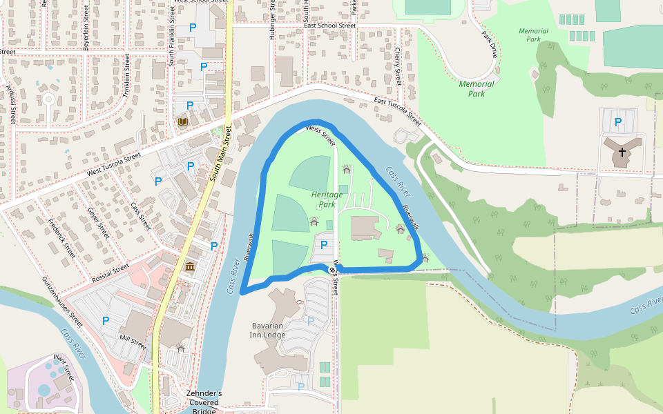 Riverwalk walking route map in Frankenmuth