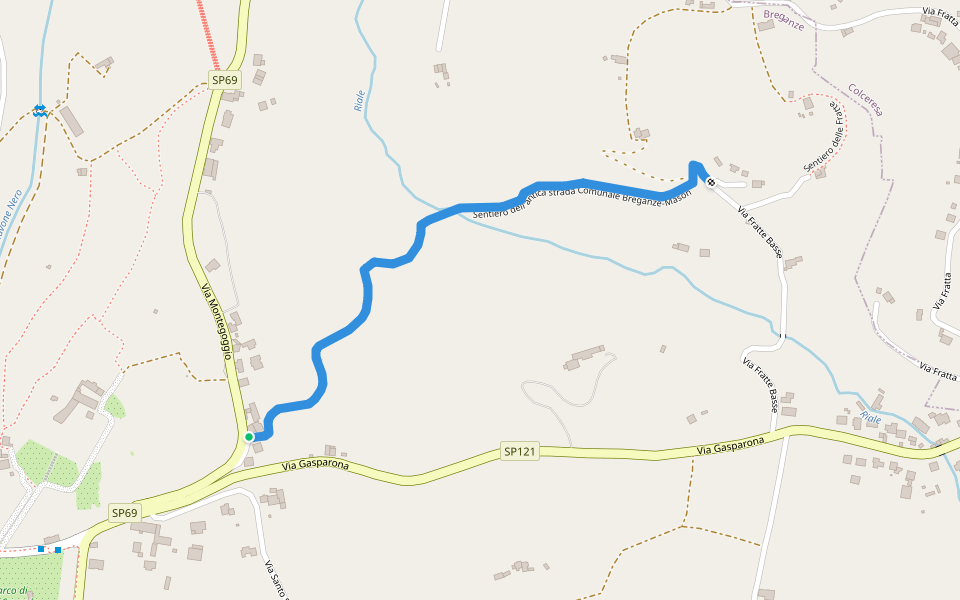 Sentiero dell'antica strada Comunale Breganze-Mason walking route map in Montegoggio