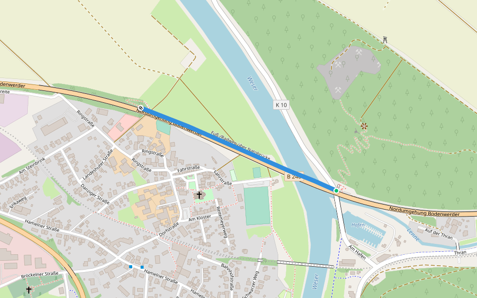 Fuß-/Radweg über Natobrücke walking route map in Bodenwerder