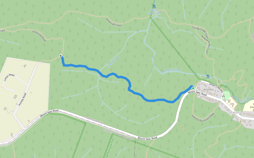 Colwyn's Track - Smith Cr to Hussey Road walking route map in Paluma