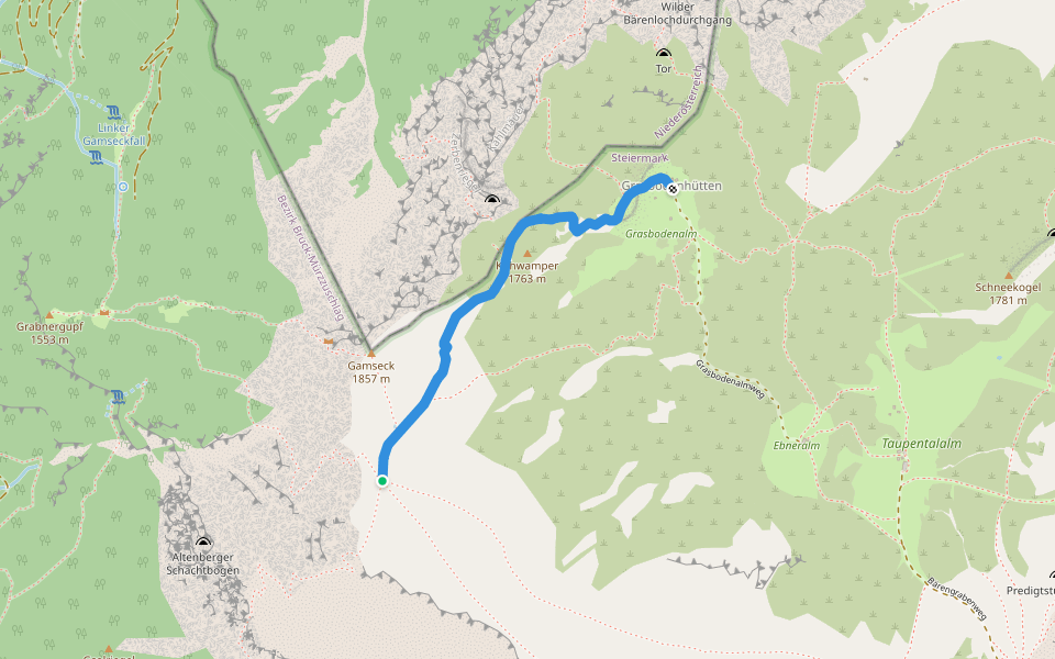 Grasbodenalmweg walking route map in Kerngraben