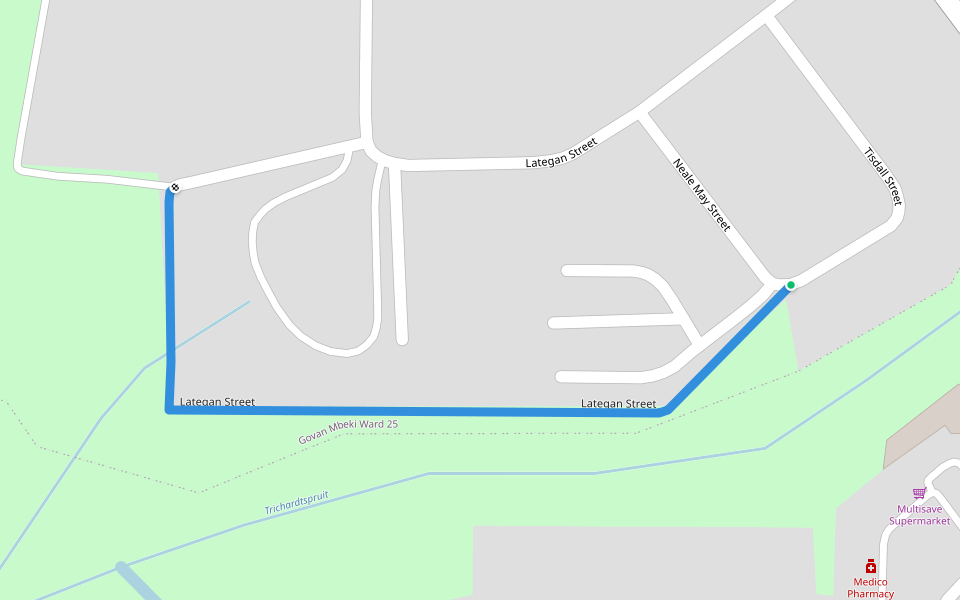 Lategan Street walking route map in Secunda