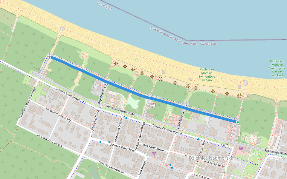 Promenada Zdrowia walking route map in Świnoujście