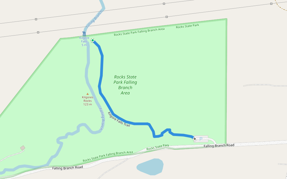 Kilgore Falls Trail walking route map in Pylesville