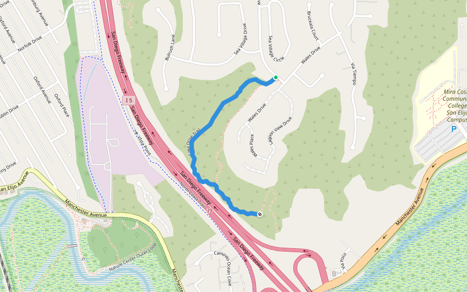 Lake Drive Trail walking route map in Encinitas