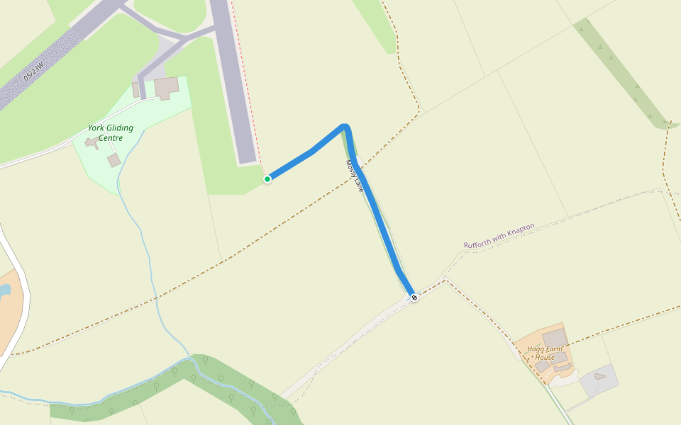 Mossy Lane walking route map in Rufforth