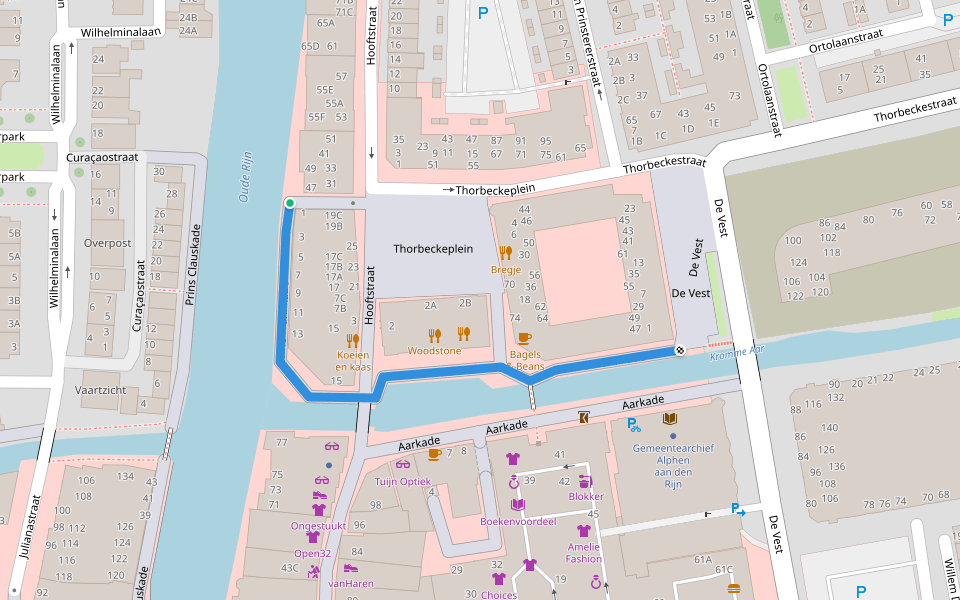 Anne Frankkade walking route map in Alphen aan den Rijn