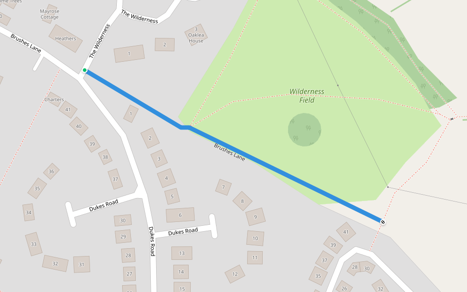Brushes Lane walking route map in Lindfield