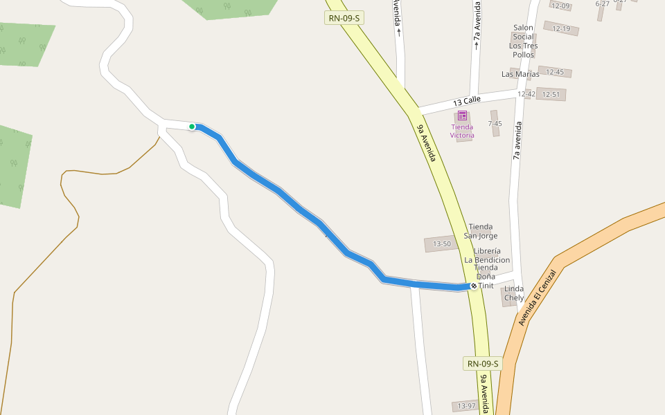 Subida a la pedrera walking route map in Quetzaltenango