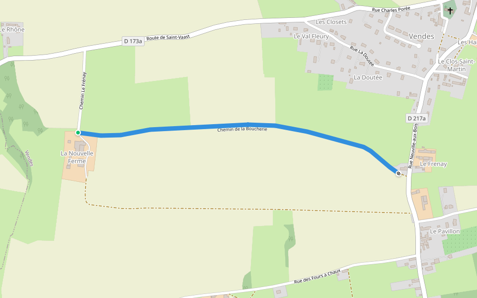 Chemin de la Boucherie walking route map in Vendes