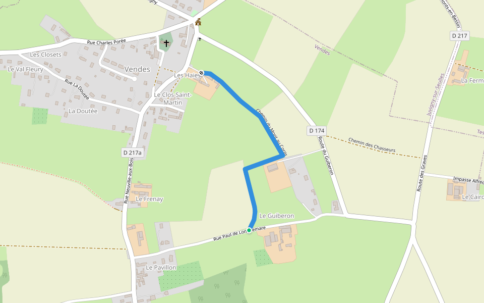 Chemin du Mont au Corps walking route map in Vendes